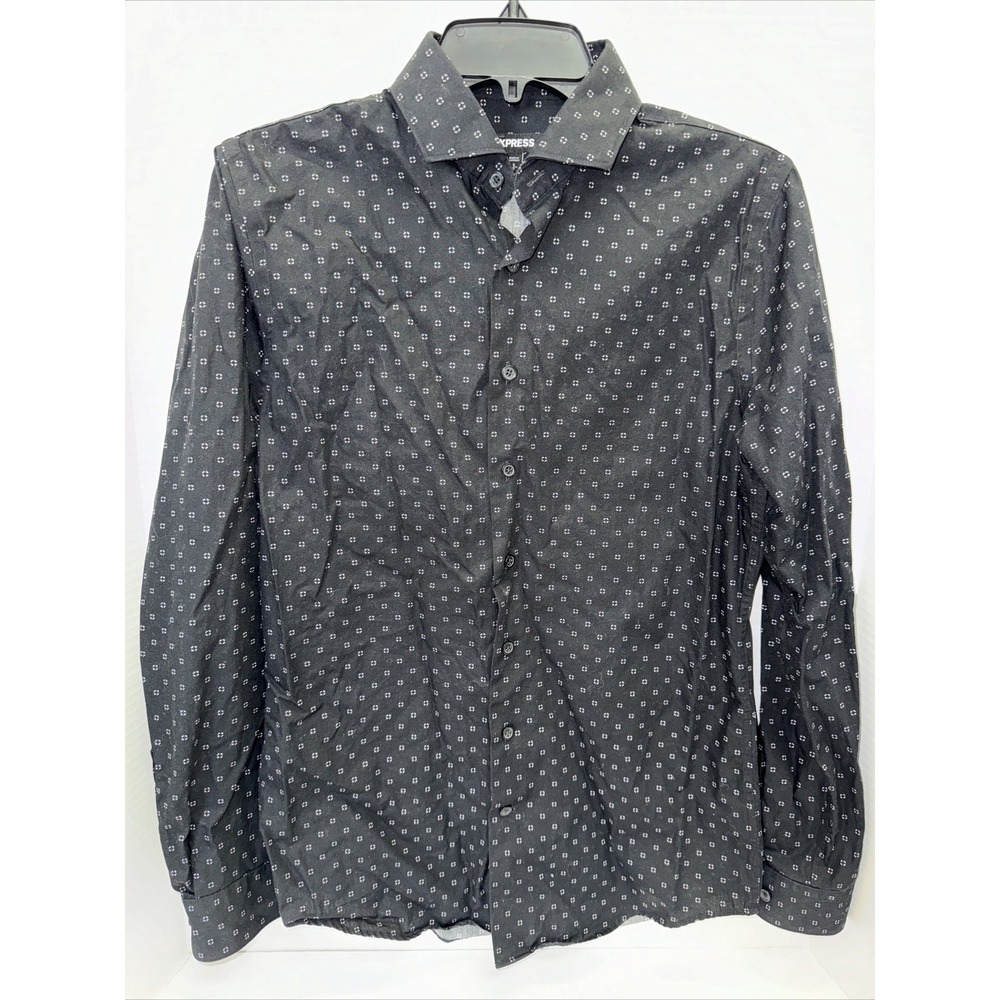 Express Shirt Men's Size Small 14-14.5 Black & White Long Sleeve Button Up